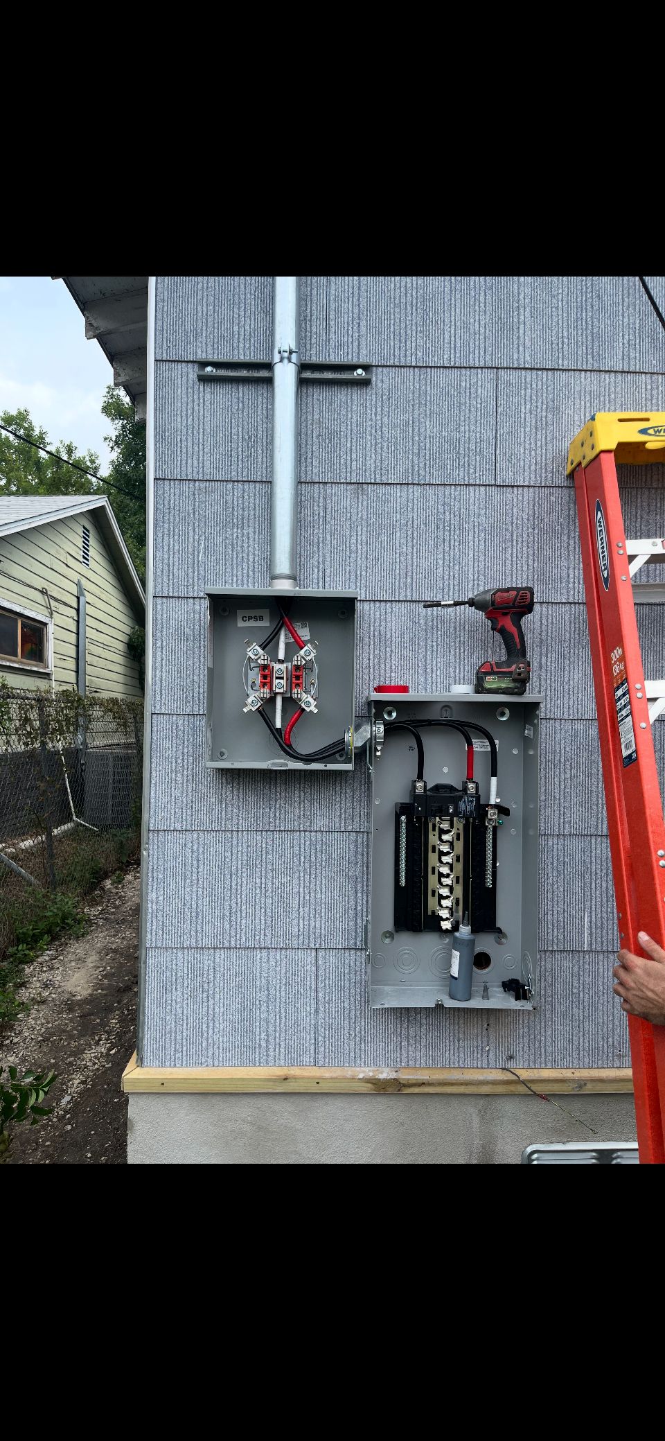 Outdoor electrical panel installation with CPSB disconnect by certified electrician